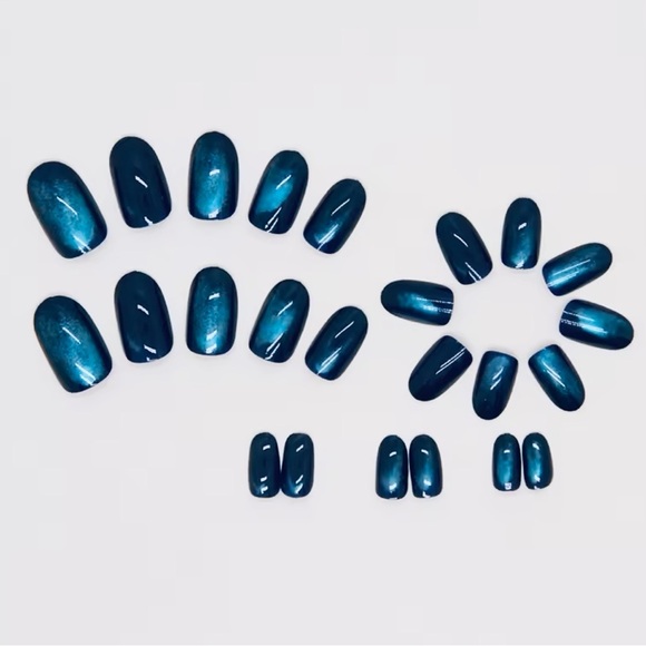 Shimmering Blue Press On Nails - Picture 2 of 7